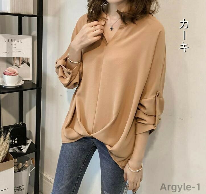 【送料無料】ロングシャツ バンドカラーシャツ スキッパーシャツ フロントクロス トップス レディース タイフロントシャツ ブラウス