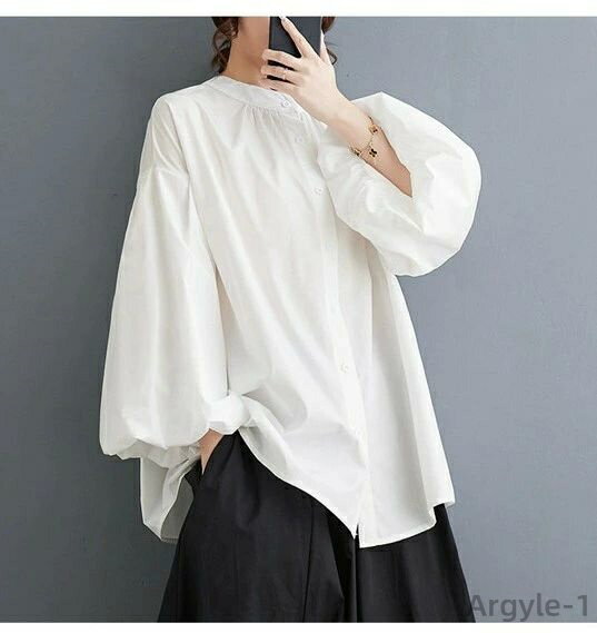 【送料無料】ミドル 大人可愛い ブラック 白 切り替え レディース 秋 春 トップス シャツ 長袖 ブラウス チュニック(4)