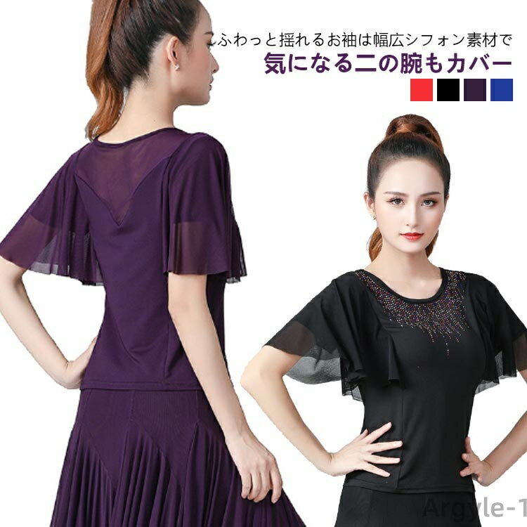 【送料無料】シースルー 練習着 スパンコール コーラス衣装 衣装 フラメンコ ラテンダンス フリル袖 スリーブ フリル トップス 社交ダンス