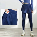 【送料無料】弾性 ハイウエスト ヨガパンツ ポケット フェイクツーピース 女性用 パンツ レディース