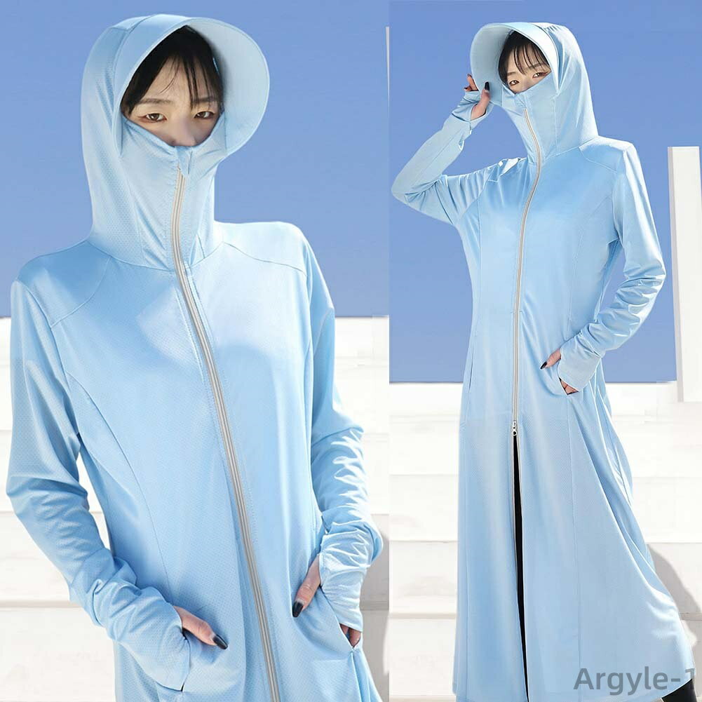【送料無料】体型カバー 日焼け防止服 ラッシュパーカー アイスシルク 全顔覆う ?取り外し可能 サンバイザー 革新版 ロング丈 レディース