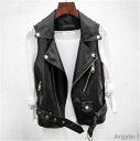 【送料無料】春秋 通勤 おしゃれ ノースリーブ ライダースベスト レディースベスト 革ベスト レザーベスト