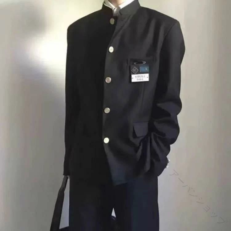 男子 制服 上下セット 学ラン 詰襟 ラウンド襟 ブレザー 上着 ズボン 2点セット メ...
