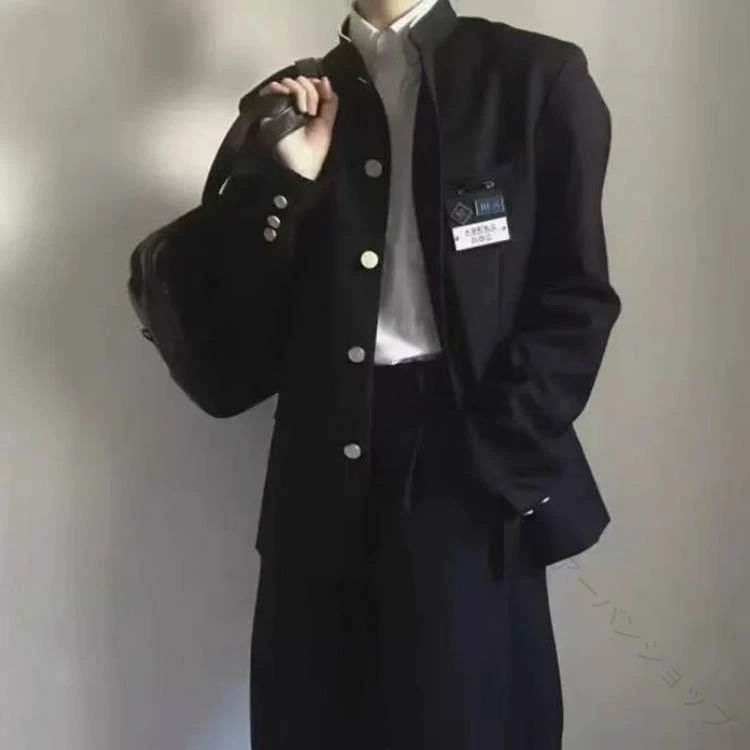 男子 制服 上下セット 学ラン 詰襟 ラウンド襟 ブレザー 上着 ズボン 2点セット メ...