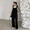【送料無料】レディース サロペット 体型カバー ゆったり ワイドパンツ ロング丈 無地 オーバーオール つなぎ ロンパース サロペ ロングパン(4)