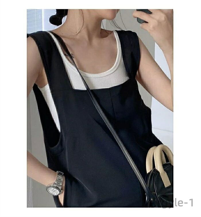 アーガイルの【送料無料】レディース サロペット 体型カバー ゆったり ワイドパンツ ロング丈 無地 オーバーオール つなぎ ロンパース サロペ ロングパン｜アングル2