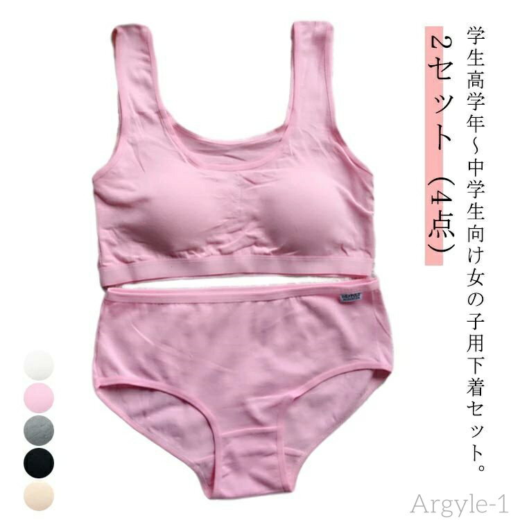 【送料無料】大人 インナー キッズ ガールズ ブラジャー 下着セット 子供 肌着 パンツ パッド付き 2セット（4点） ショーツ ブラジャー カッ