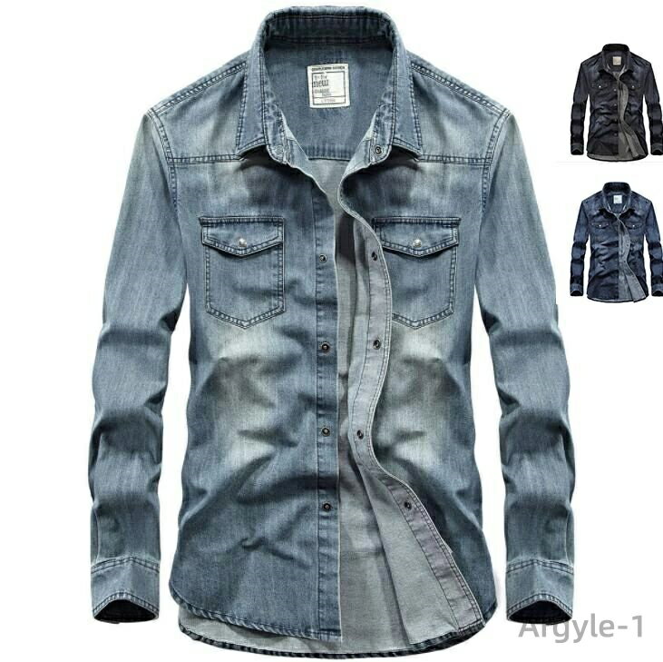 【送料無料】お洒落 シャツカジュアル デニムシャツ 長袖 スリムデニムシャツ スウェット ブルー/ブラック/グレー
