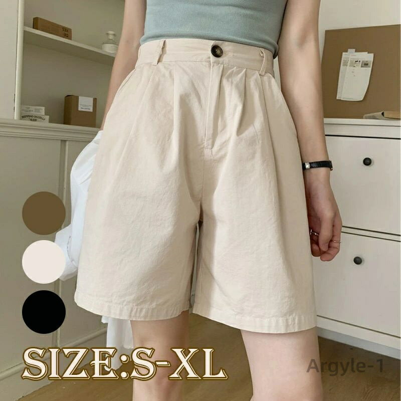 【送料無料】ハーフパンツ 五分丈 綿素材 ウォッシュ加工 テーパードパンツ ワイドシルエット ハイウエスト カジュアルパンツ ストレート ゆ