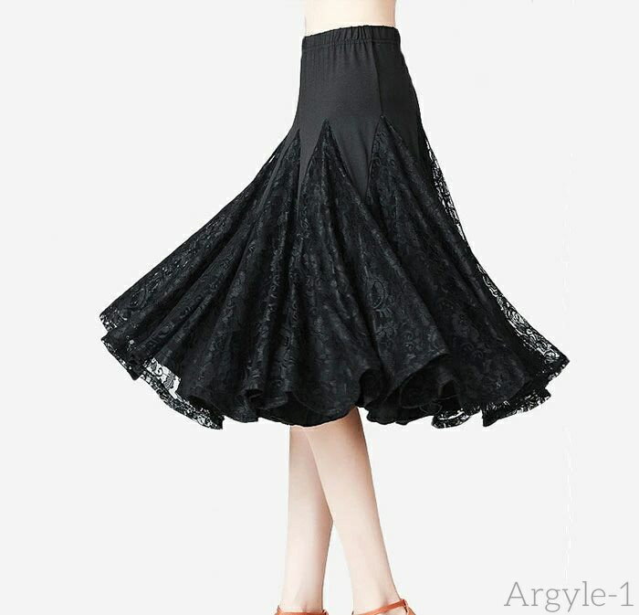 【送料無料】ダンススカート ダンス 衣装 スカート 社交ダンス ロング丈 レース ストレッチ素材 ウエストゴム ダンス レッスン着 発表会 ステージ 舞台衣装 ...