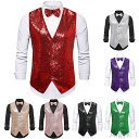 【送料無料】カラーベスト メンズ おしゃれ ベスト ネクタイ付き スパンコール 男性用 細身 スリム ダンス衣装 ステージ 舞台衣装 イベント パーティー 発表...