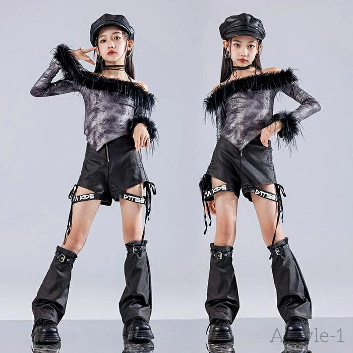 【送料無料】キッズ 子供用 ダンス衣装 ヒップホップ セットアップ ファー 羽根 ふわふわ 個性 ショット丈 トップス 英字 ショートパンツ 短パン おしゃれ ...