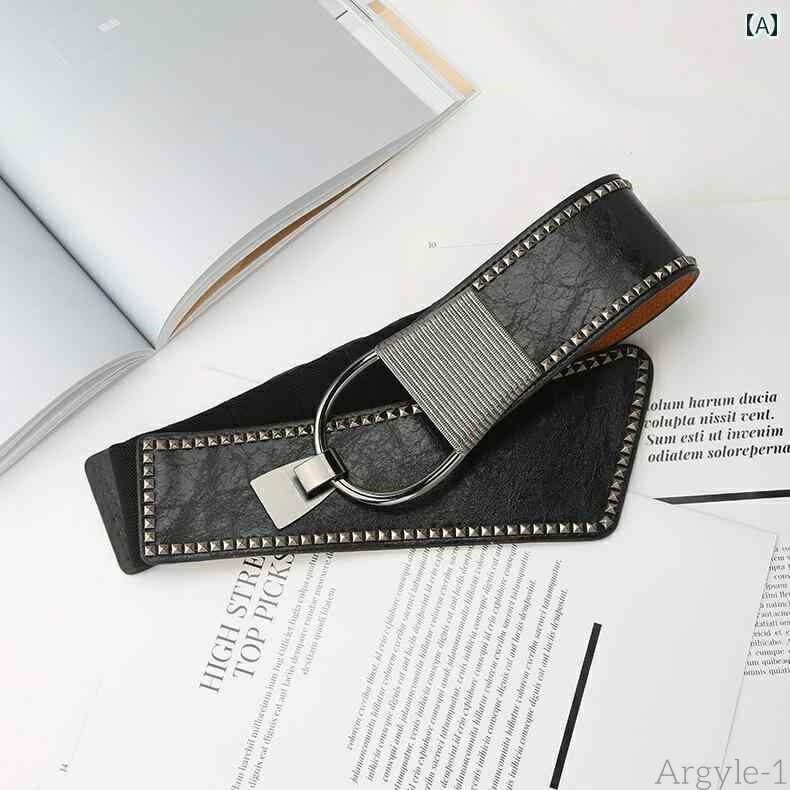 【送料無料】ベルト レディース 太 ウエストマーク おしゃれ アメリカ スタッズ 装飾 ストレッチ性 バンド 幅広 パンク クール アウター ブラック