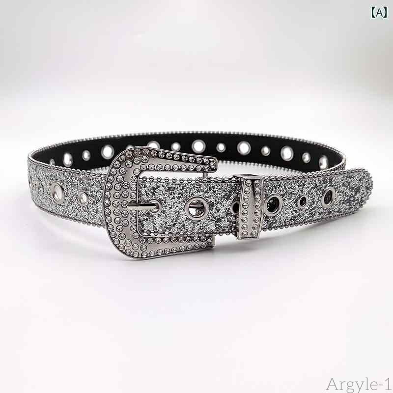 【送料無料】ベルト レディース おしゃれ キラキラ ラインストーン エレガント サブカルチャー パンク フラッシュ 装飾 ジーンズ ブラック シルバー