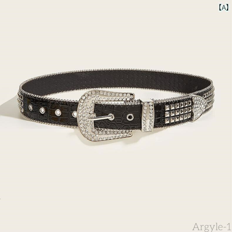 【送料無料】ベルト レディース おしゃれ キラキラ ラインストーン エレガント ピンバックル レトロ 韓国 ブラック
