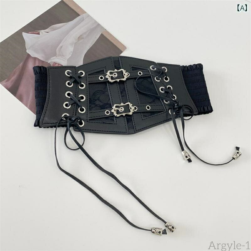 【送料無料】ベルト レディース 太 ウエストマーク おしゃれ ガードル ストラップ ワイド レースアップ アウター アクセサリー シャツ スカート 飾り ブラッ...