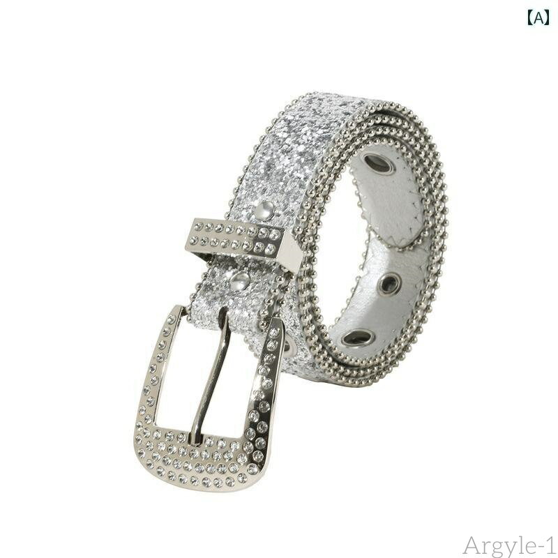 【送料無料】ベルト レディース おしゃれ キラキラ ラインストーン エレガント サブカルチャー パンク 装飾 ジーンズ シルバー