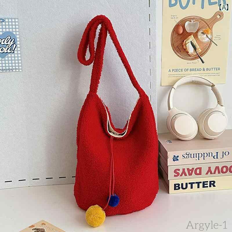 【送料無料】レディース バッグ 普段使い レトロ 旋回 ウール大容量 バケット 赤 ショルダー 秋冬 布 新年 クロス ボディバッグ