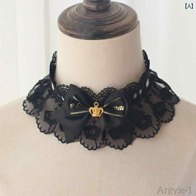 【送料無料】ロリータ ファッション コスプレ 小物 ガーリー かわいい 黒 宮殿 レトロ ネックレス ティーパーティー ゴージャス レース ネックレス 夢 リボ...