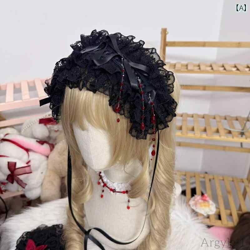【送料無料】ロリータ ファッション コスプレ ヘアアクセサリー かわいい ガーリー ゴシック ヘア ブラッド ビーズ ダーク リボン