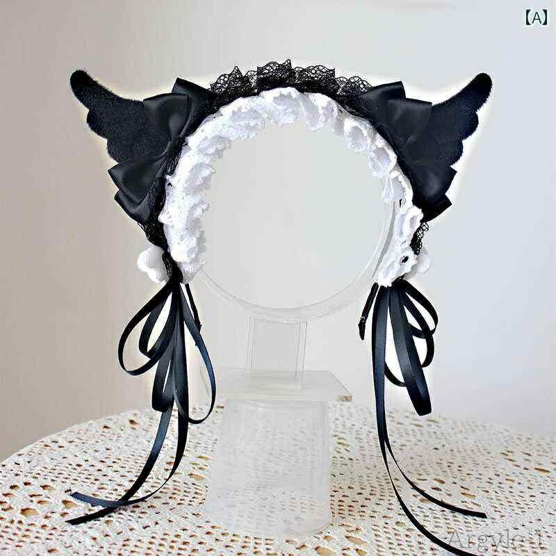 【送料無料】ロリータ ファッション コスプレ ヘアアクセサリー かわいい ガーリー 天使羽黒 白 カチューシャ リボン ガール メイド ガール Y 2 K 帽子