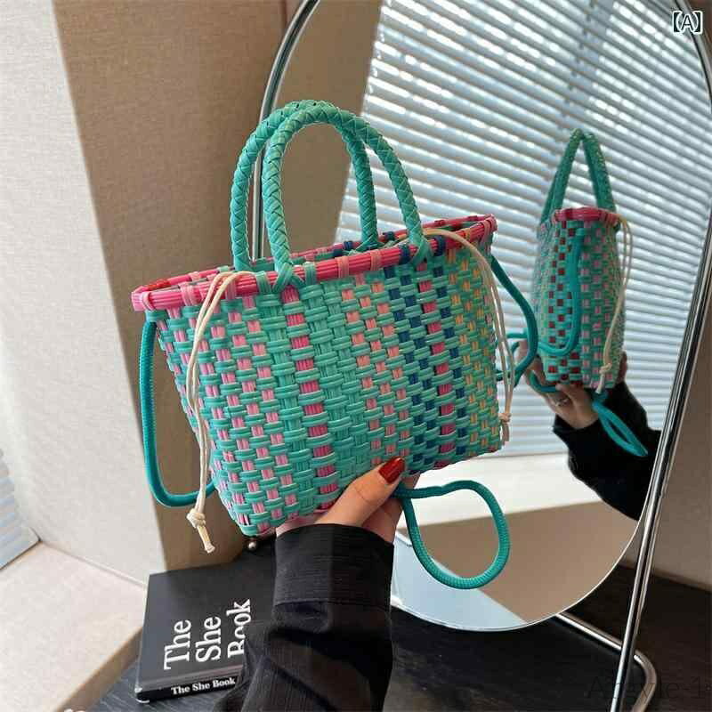 【送料無料】レディース バッグ 普段使い カラー コントラスト 夏 野菜 バスケット ハンド バスケット ホリデー ハンド 織り バスケット