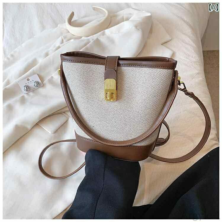 【送料無料】レディース バッグ 普段使い 対照 カラーテクスチャ バケット クロス ボディバッグ ファッション ポータブル バケット