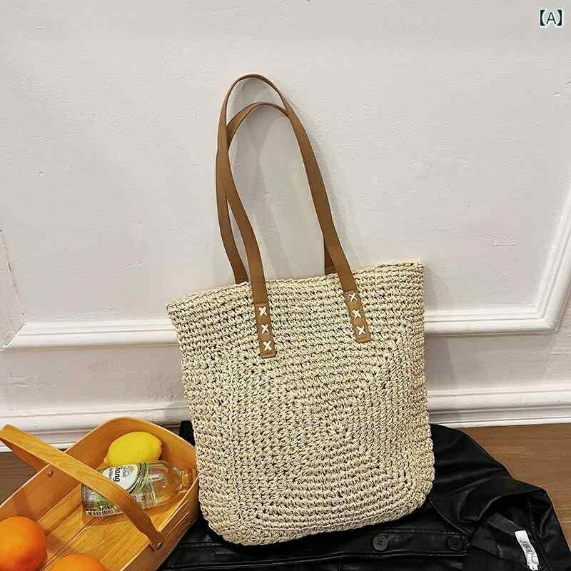 【送料無料】レディース バッグ 普段使い カジュアルフレンチ ストロー フォレスト ホリデー 大容量 韓国 織 トート