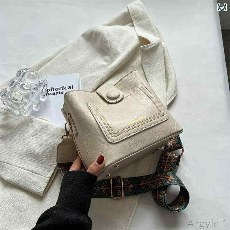 【送料無料】レディース バッグ 普段使い 韓国 レトロ 春夏 通勤 ワイド ショルダーストラップ クロス ボディ バケット