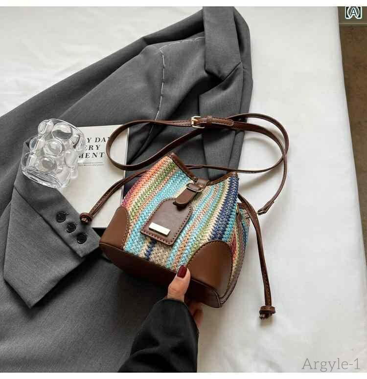 【送料無料】レディース バッグ 普段使い 編組 バケット 夏 レトロ ファッション ショルダー トレンディ 感覚