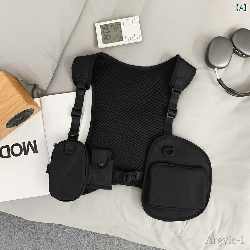 【送料無料】バッグ メンズ レディース ユニセックス 個性 屋外 マルチ ポケット 黒 ベスト ダーク トレンディ ウェアラブル バック パック チェスト