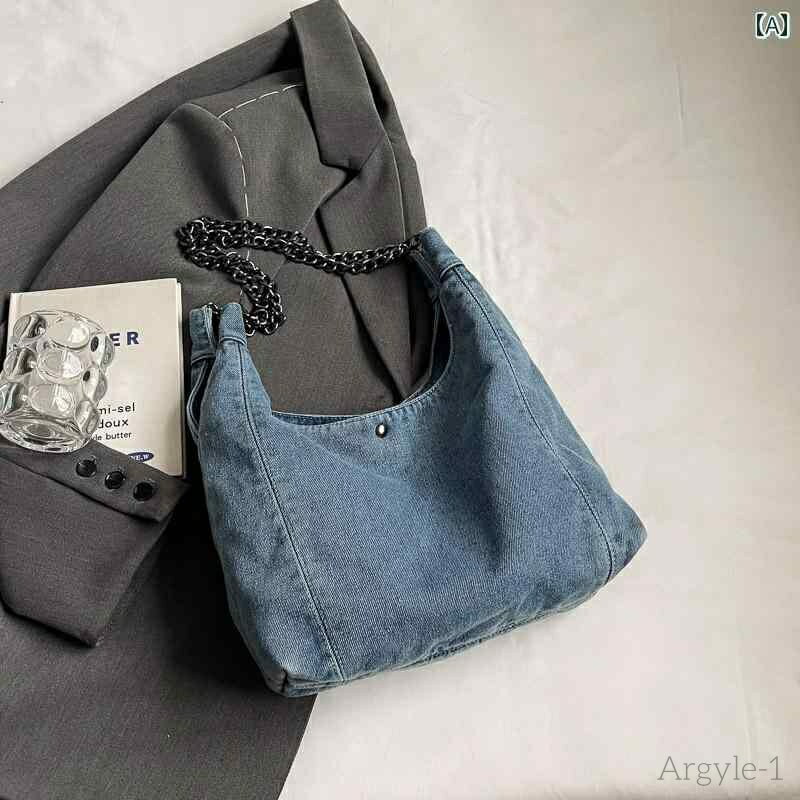 【送料無料】レディース バッグ 普段使い 大容量 通勤 秋冬 ファッション デニム ショルダーキャンバス カジュアル ポータ ブル チェーン トート