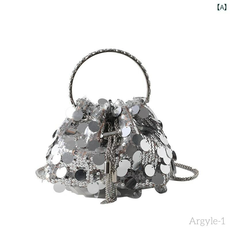 【送料無料】レディース バッグ 普段使い ソリッドカラー スパンコール キラキラ キラキラ 小さめ トレンディ ファッション 夏 バケット チェーン クロス