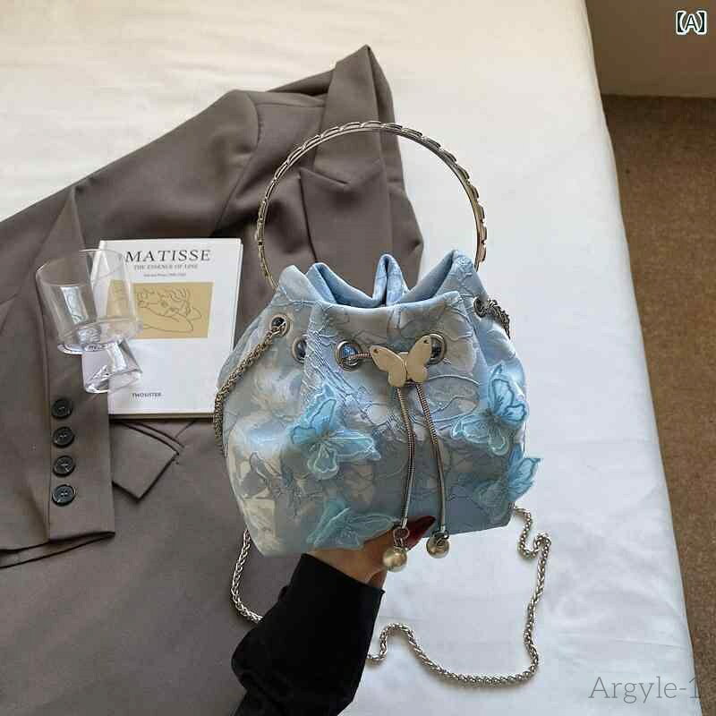 【送料無料】レディース バッグ 普段使い 手持ち 中国 刺繍 蝶 バケツ 春夏 トレンド ショルダー 品