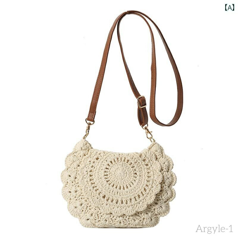 【送料無料】レディース バッグ 普段使い 韓国 レース ラウンド 織り リゾート ファッション シンプル カジュアル サドル