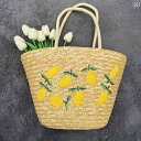 【送料無料】レディース バッグ 普段使い レモン 刺繍 ストロー 大容量 ポータブル 織物 フランス ワンショルダー 海辺 休暇