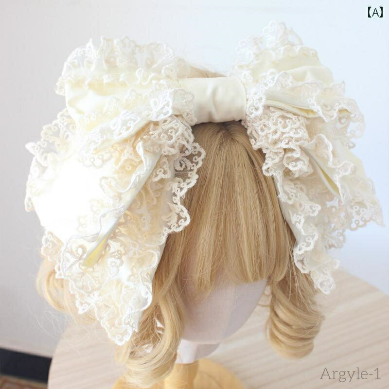【送料無料】ロリータ ファッション コスプレ ヘアアクセサリー かわいい ガーリー フェアリー レース エッジ 特大 リボン カチューシャ ガール 綿 ヘア