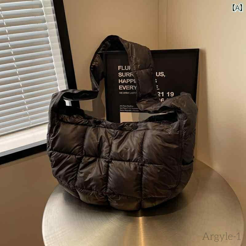 【送料無料】レディース バッグ 普段使い ワンショルダー 斜め 団子 刺繍 グリッド ナイロン ムーン シンプル ファッション 無地 大容量 イン