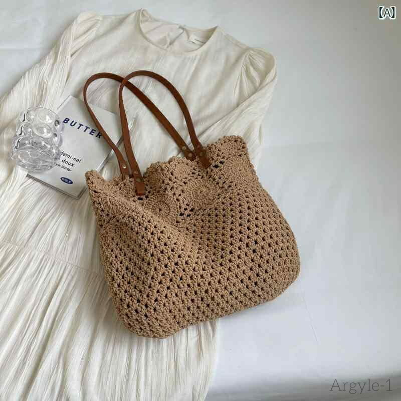 【送料無料】レディース バッグ 普段使い 韓国 シック レトロ 面ファスナー 編み ウール 覆われた 綿糸 ショルダー大容量 バケット トレンディ