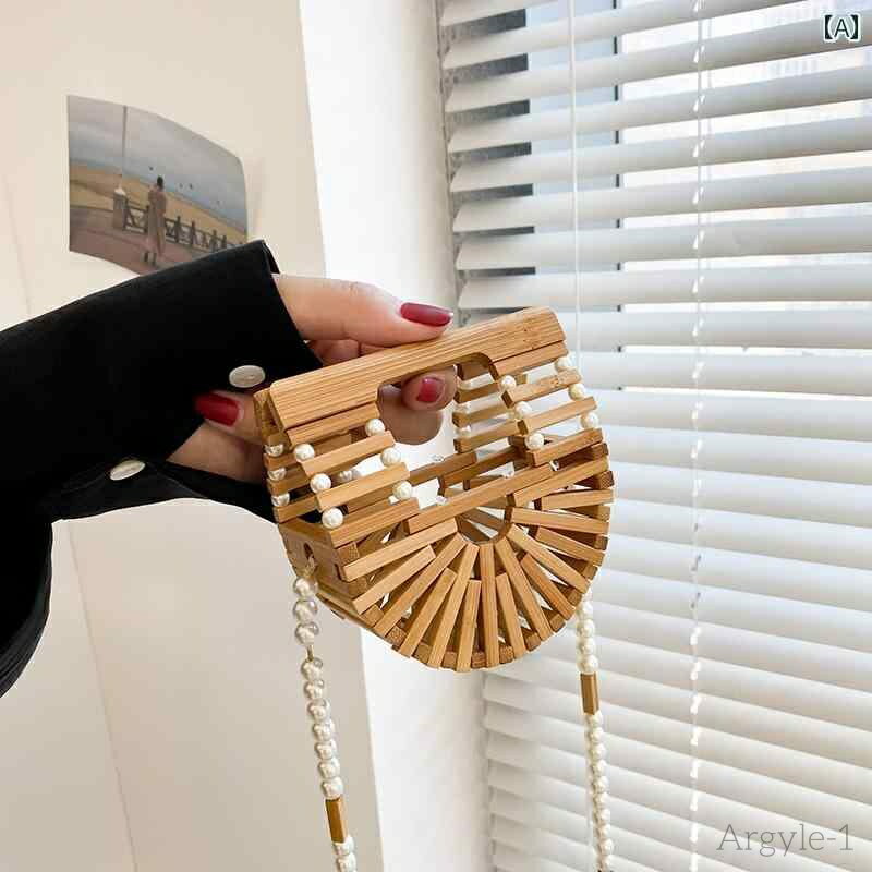 【送料無料】レディース バッグ 普段使い 竹 編み ビーチ レトロ 竹 シドニー 半円 編み