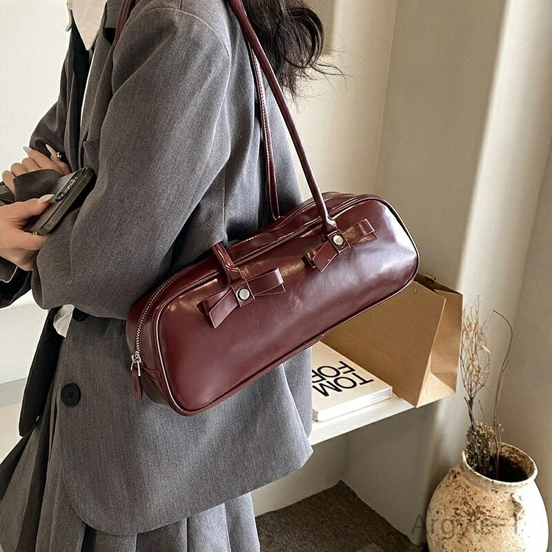 【送料無料】シンプル リボン 肩掛け 手提げ ボールバッグ ショルダーバッグ 通学 通勤 アンティーク レディース