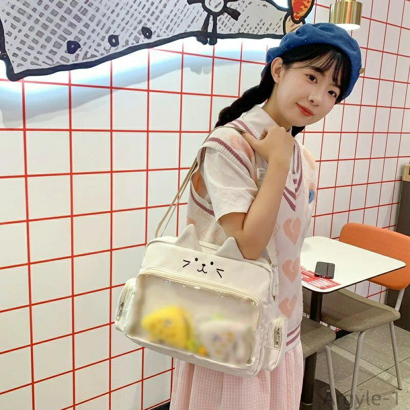 【送料無料】サイドポケット ぬいぐるみ 可愛い 大きめ ファスナー付き 透明 バック トートバッグ 軽量 a4 ショルダー