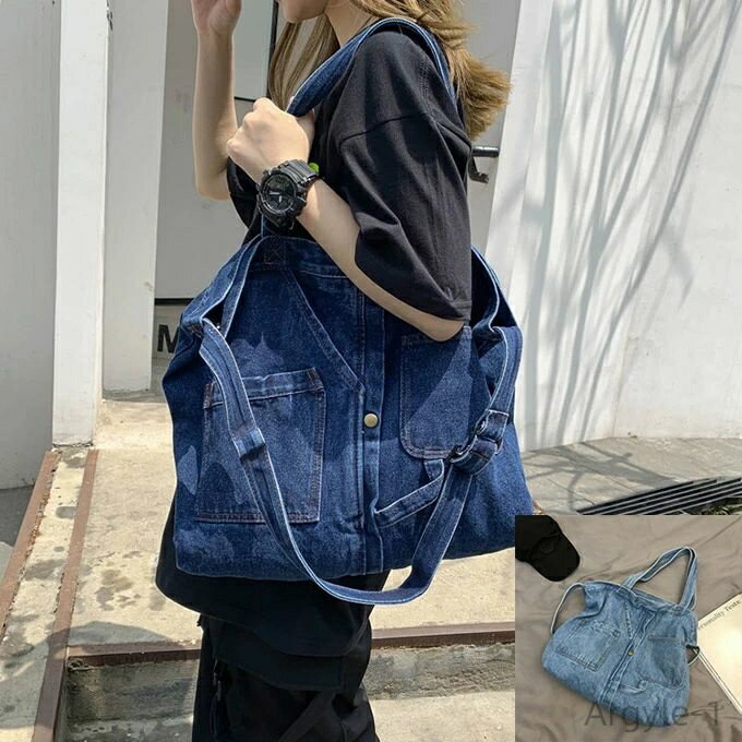 【送料無料】デニム 大容量 ショルダーバッグ トートバッグ メンズレディース 男女兼用 インディゴ マイバッグ ランチバック ショルダー