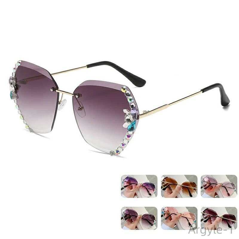 【送料無料】サングラス 女性用 縁なし スクエア オーバーサイズ ダイヤモンドカットレンズ ラインストーン サングラス UVカット