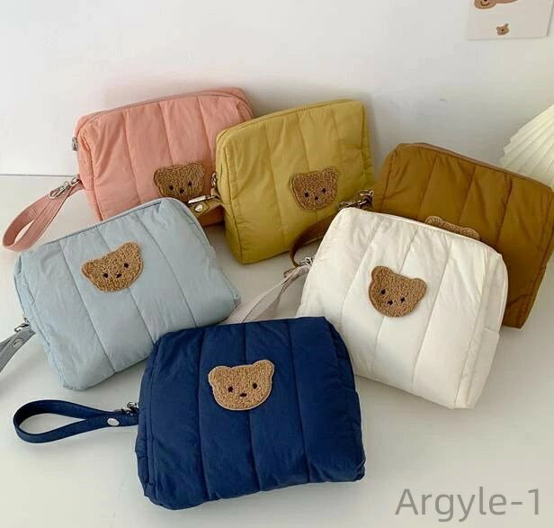 【送料無料】綿 コットン ベア ブルー ブラウン ホワイト 白 ミニ 化粧ポーチ 旅行 メイク マザーズバッグ 綿