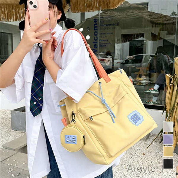 【送料無料】韓国 コインケース付き 軽量通勤通学カバン 大きめ 肩掛けバッグ A4 カジュアル お洒落ロゴマザーズバッグ レディース