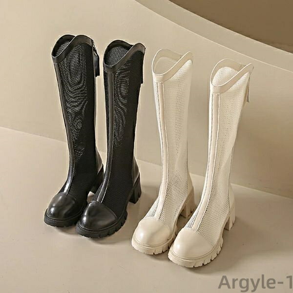 【送料無料】ル 厚底サンダル 網タイツ風 夏ブーツ ハイヒール 美脚 太ヒール ロングブーツ 通気性 透..