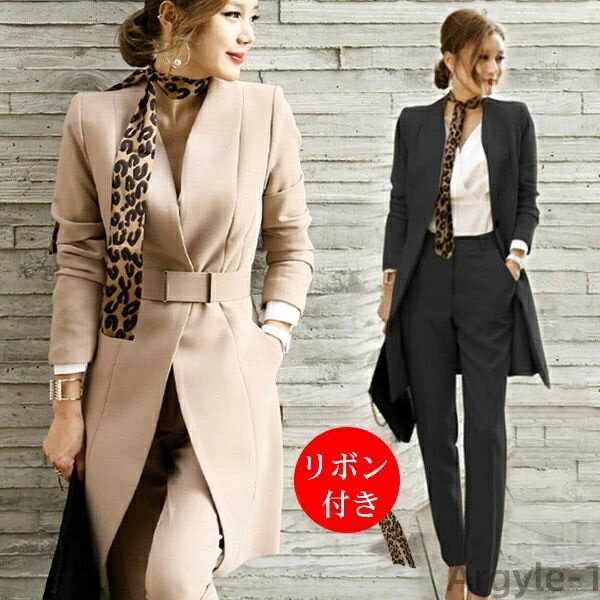 【送料無料】パンツスーツ オールインワン レディース スーツ セットアップ 2点セット トップス&パンツ テーラードジャケット スーツジャケット Vネック 長袖...