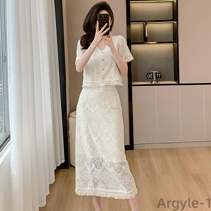 【送料無料】セットアップ レディース 上下セット レースセット 2点セット Vネック 花柄 韓国 半袖フリル ワーク ボトムス ウエストゴム スリット入り トッ...