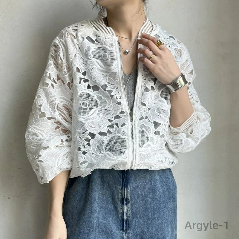【送料無料】アウター ジャケット レディース シアー 素材 花柄 オーガンジー ノーカラー ブルゾン ショート丈 長袖 大きいサイズ 春 夏